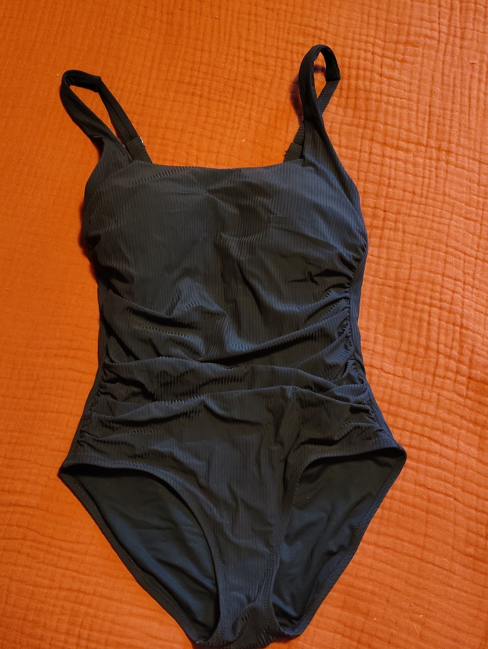 Athleta Black Ribbed One-Piece Swim Suit with Adjustable Straps